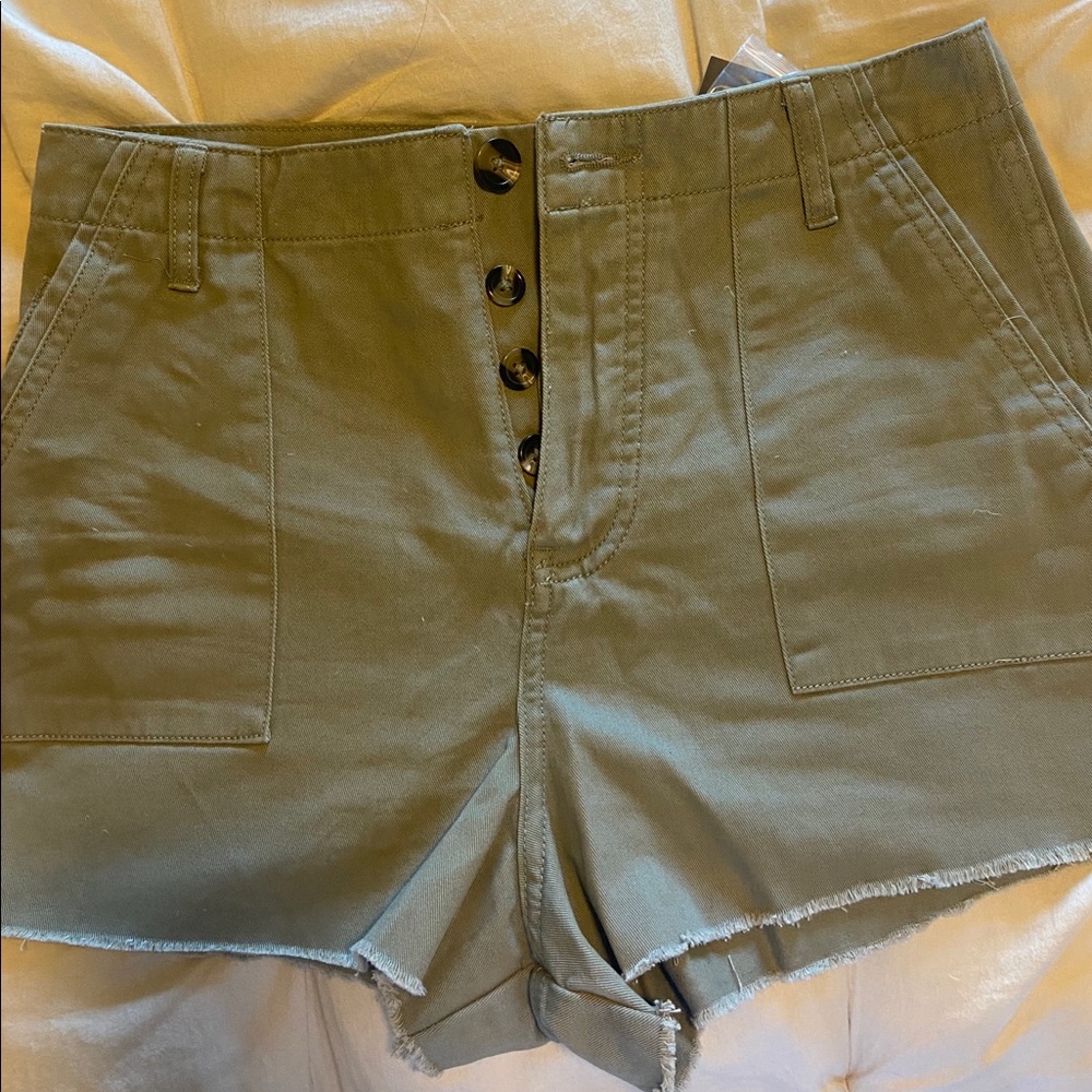 Forever 21 Olive Cotton High-Waisted Shorts.